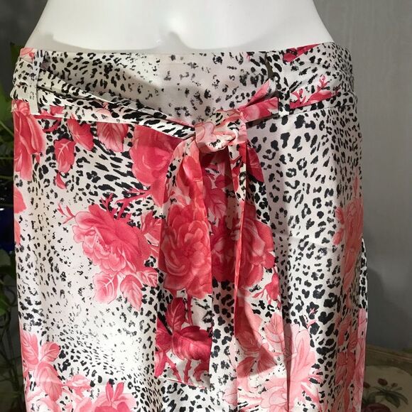 Vintage 100% Silk Rose Animal Print Spring Summer Skirt Sz 6 - Picture 6 of 10